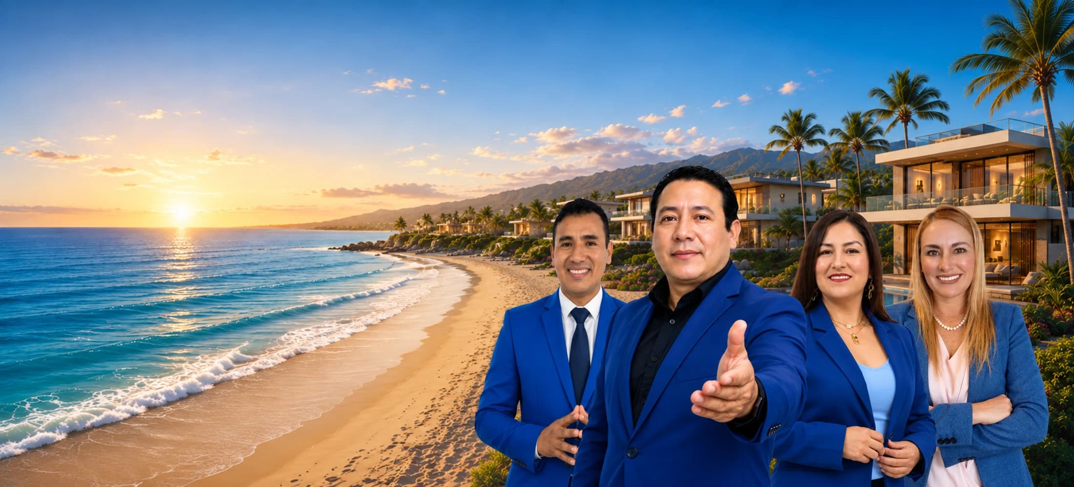 Equipo de Inmobiliaria Muñoz frente al mar